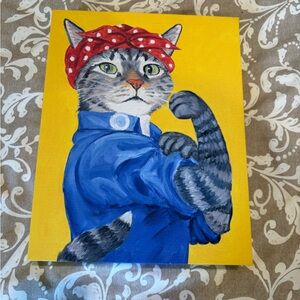 Cat Rosie the Riveter Canvas Wall Art Decor Painting